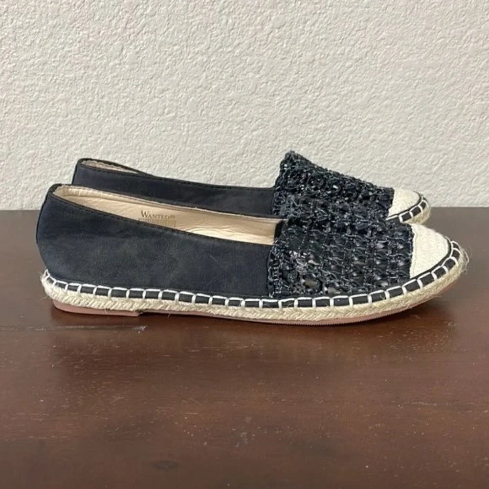 New Wanted Bristal Open Weave Cap Toe Espadrille Flats Loafer Shoes Black 6.5